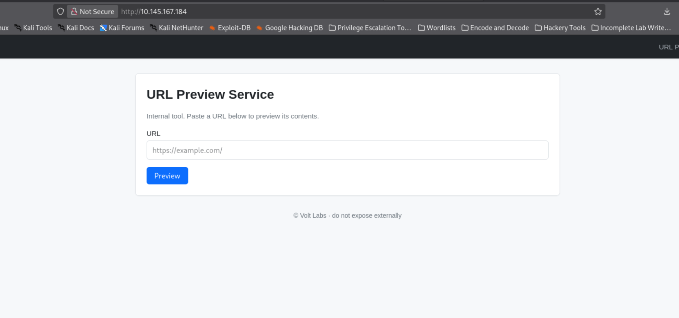 staging app in browser with footer reading do not expose externally